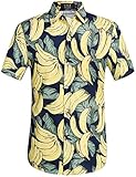 SSLR Men's Banana Short Sleeve Casual Button Down Hawaiian Shirt (Medium, Navy)