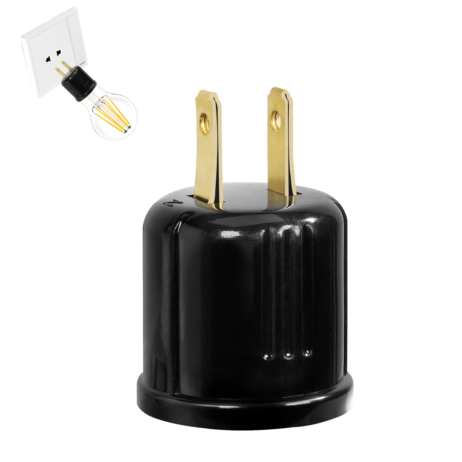 Aiwode 電球ソケット ソケット変換コンセントアダプター E26用 ソケット付きコンセントプラグ 電球ソケットE26口金 変換ソケット 黒い 1個入り(電球なし) の商品画像
