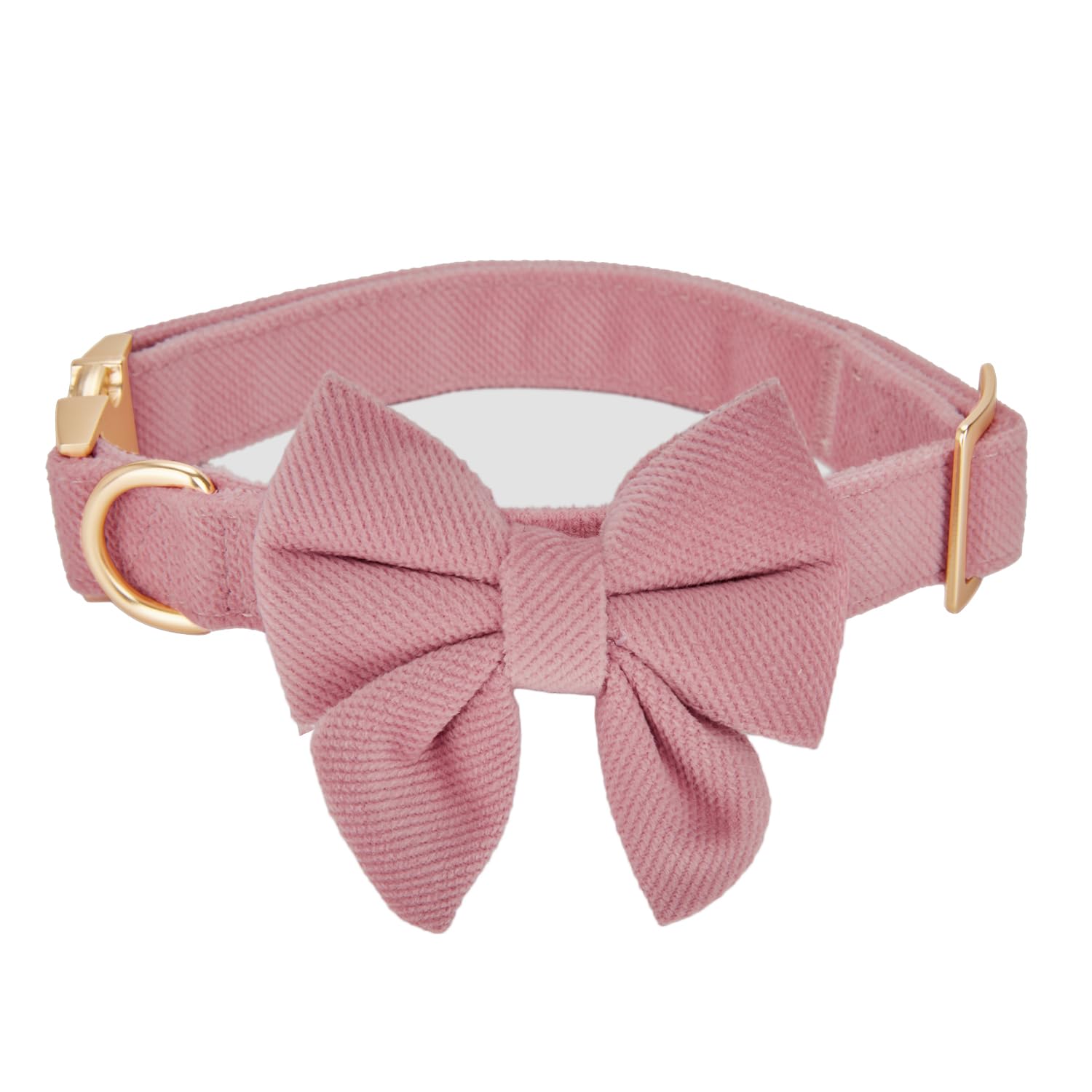 YUDOTE Bowtie Dog Collar Ultra Soft Corduroy Made for Medium Female Dogs Daily Use or Dress-up in Wedding,Party and more,Coral Pink