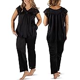 Shadowline Women’s Lace Cap Sleeve Pajama Set Top 27”- Bottom 40.5” Length