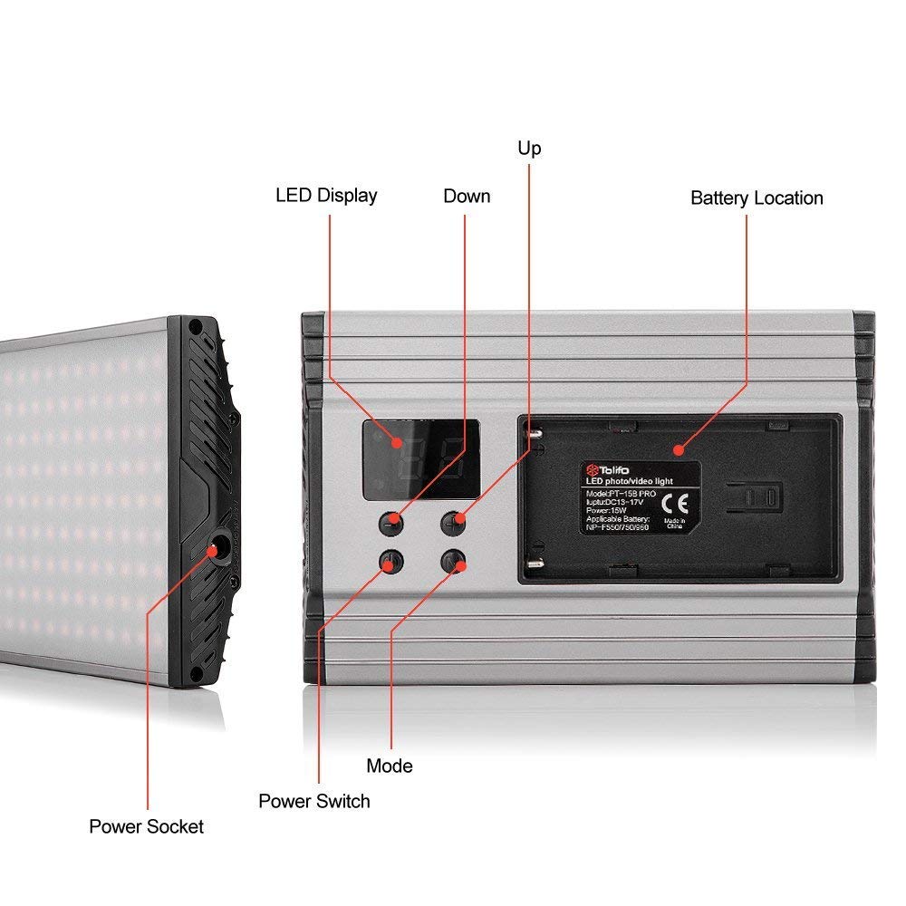 Tolifo PT-15B Light Weight Aluminum Alloy Bi-color LED Video Camera Photography Light for DSLR and Camcorder