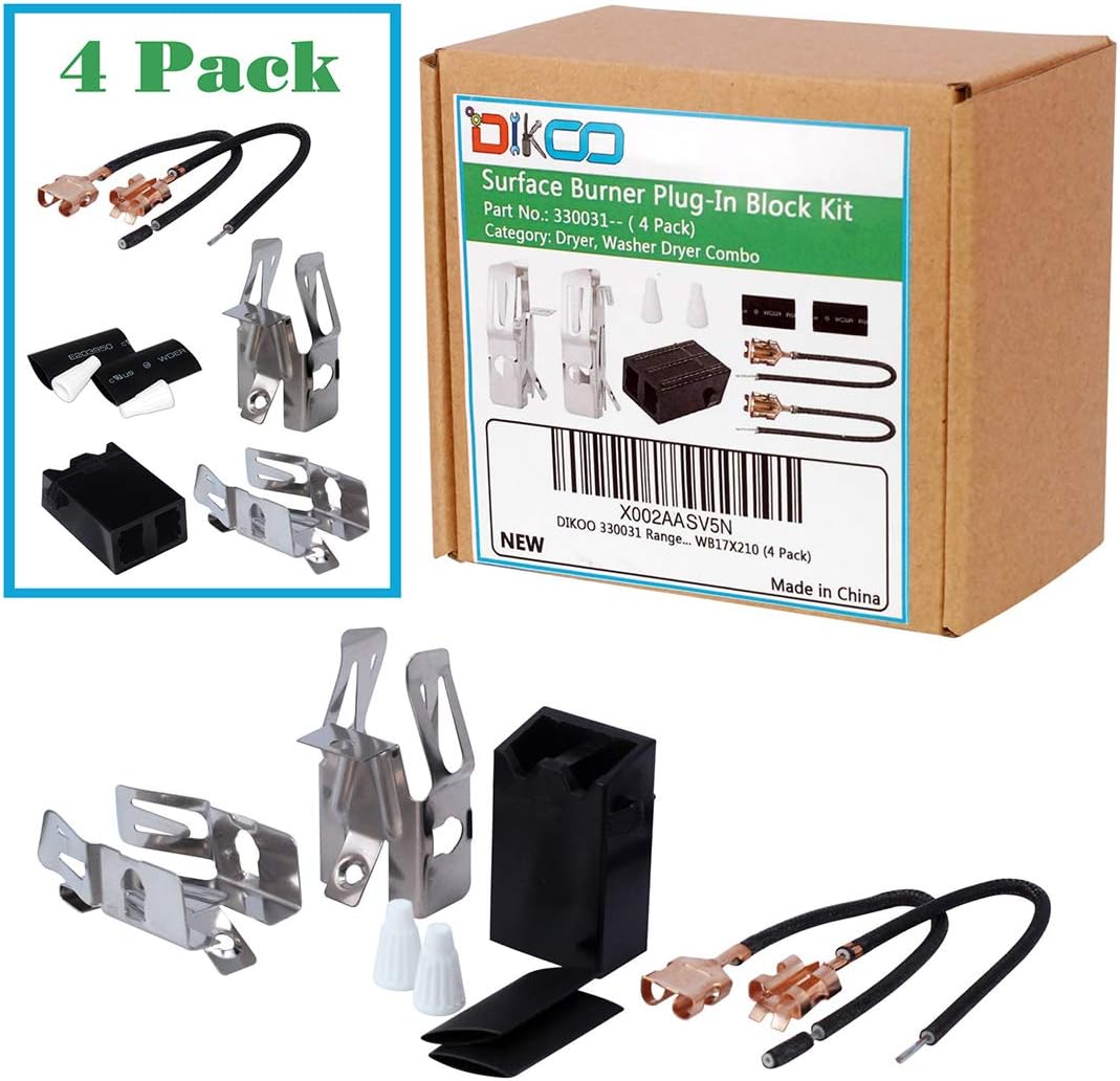 DIKOO 4 Pack 330031 Range Top Burner Kit for Whirlpool Kenmore Sears Roper Refrigerators Oven Replaces 814399 WB17X210 5303935058