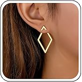 TseanYi Square Ear Jacket Earrings Gold Square Earrings Hollow Square Front Back Earrings Geometric Rhombus Earrings Square Studs Earrings Statement Double Sided Earrings