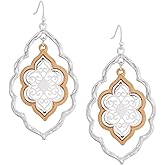 MINACHI Vintage Layered Cutout Nature Floral Flower Dangle Drop Earrings, Vintage Fashion Statement Jewelry Gift for Women (2)