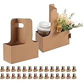 2 Cup Drink Carrier with Handles, 30 Sets Kraft Paperboard Cup Carriers of 12-20 oz to Go Coffee Cup Holder, for Hot and Cold Drink Holder, Takeout, Cafe and Restaurant Food Service Delivery
