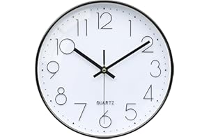 VIKMARI Wall Clock Silent Battery Operated Non-Ticking Big 3D Arab Numbers Round Wall Clock for Home/Office/School/Kitchen/Be