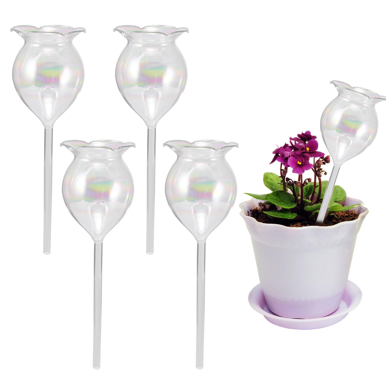 Self-Watering Stakes 4 Pc Automatic Aaterers, Colourful Roses Flower Pot Arrangement