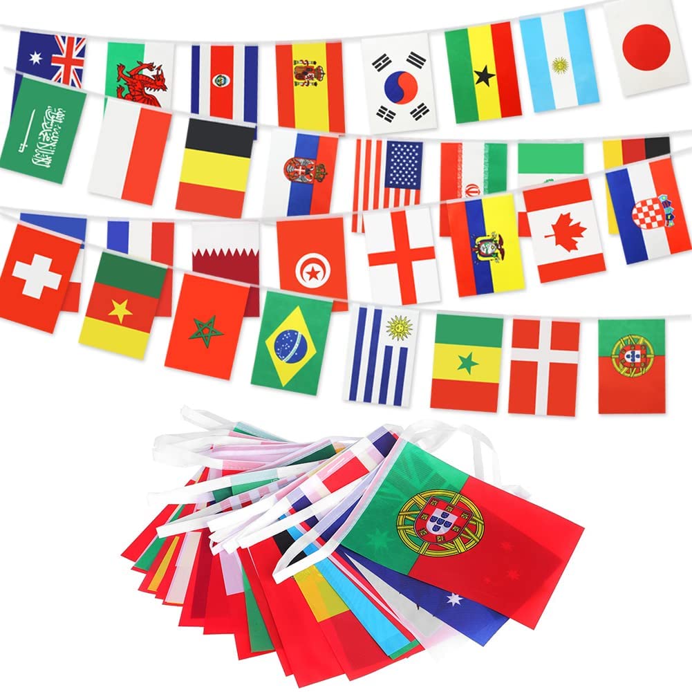 Large 12m/39ft Fabric Bunting For 2022 FIFA World Cup With 32 Teams National Flags Football Soccer Sports Event Banner Party Decorations