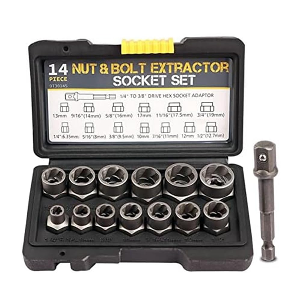 HUTSRAI 14pcs Impact Bolt Nut Puller Set with 3/8 Inch Drive Steel Nut Puller Kit 1/4"-3/4"