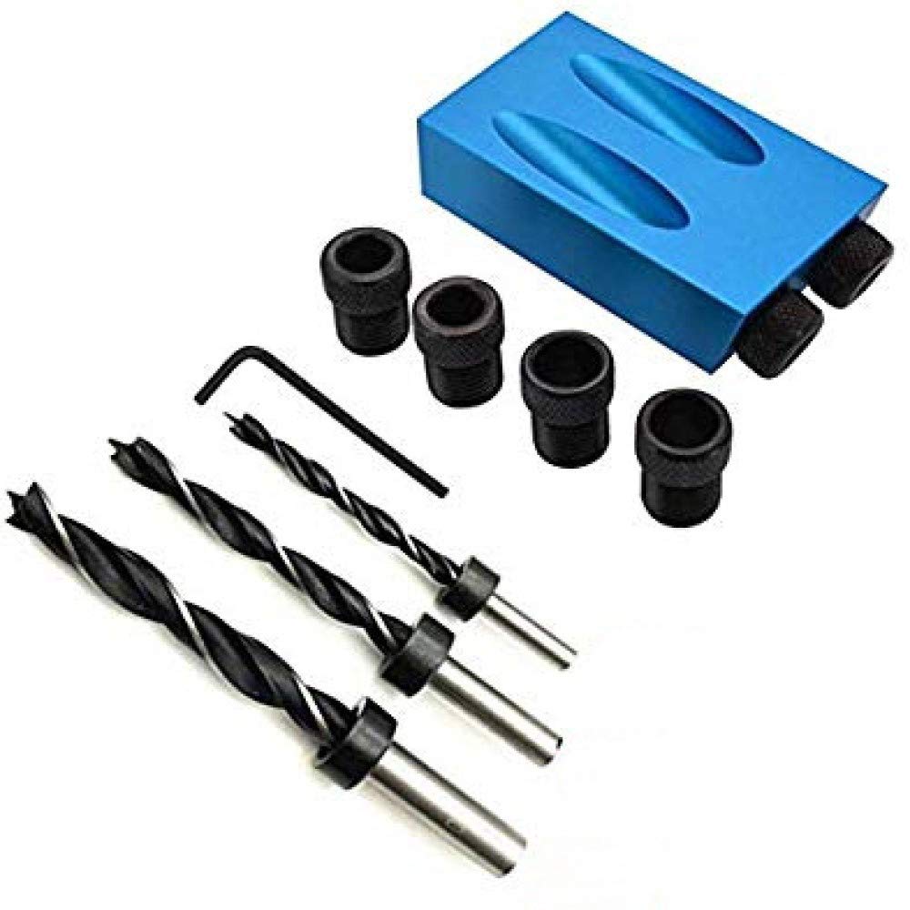 VOANZO 7PCS Set Pocket Hole Drill Guide, 15 Grados Pocket Hole Drilling Kit Carpintería Oblicuo Drill Guide Set Posicionador Localizador Herramienta