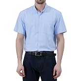 FastRockee Mens Oxford Shirt Short Sleeve Button Down Dress Shirts Blue Medium
