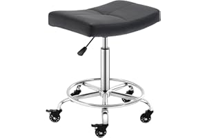 CoVibrant Adjustable Rolling Stool with Extra Wide Seat, Lockable Rubber Wheels & Footrest – Swivel Stool Chair for Kitchen, Lab, Office, Salon, Home (Black, 24”-31”)