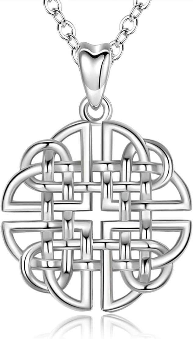 INFUSEU Sterling Silver Celtic Knot Pendant Necklaces for Women Girls Irish Jewelry Cross Tree of Life Trinity Eternity Love, 18 Inch Chain
