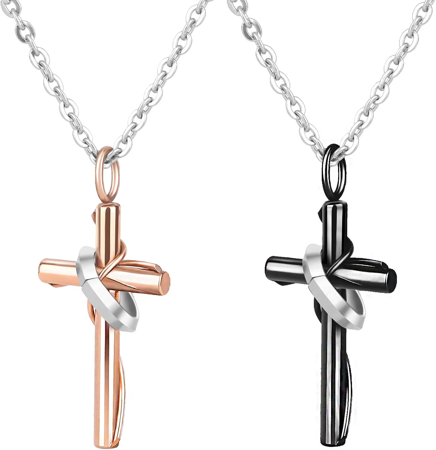 UHIBROS His & Hers Matching Set Cross Necklace for Couple Stainless