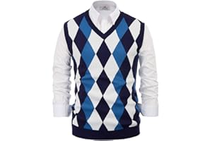 PJ PAUL JONES Paul Jones Men's Argyle Sweater Vest Knitted Casual V-Neck Pullover Vest