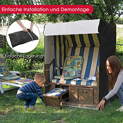 Finew Protective Cover for Beach Chair, Winterproof, Made of 420D Oxford Fabric, 135 x 105 x 175/140 cm, Windproof, UV Resistant, Tear-Resistant, Cover Beach Chair Waterproof (Black)