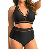 Tempt Me Women Plus Size Bikini High Waisted Swimsuits Mesh Tummy Control Two Piece Bathing Suit