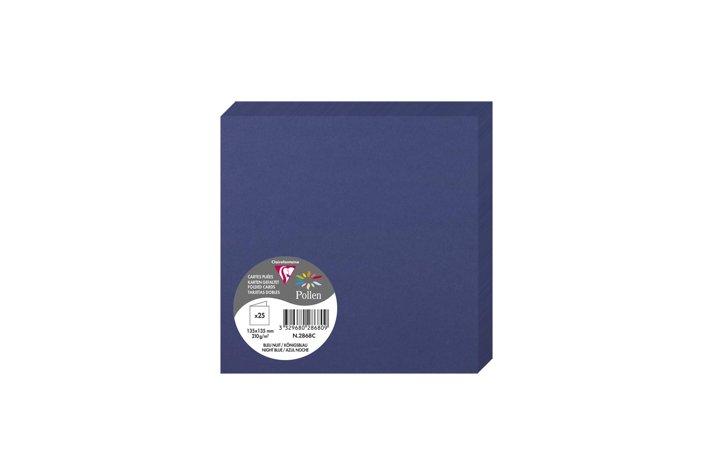 Clairefontaine 2868C Pack of 25 Double Cards Square Format 13.5x13.5cm 210g/m² Midnight Blue Invitation Correspondence Cards Pollen Range Premium Paper — image 1