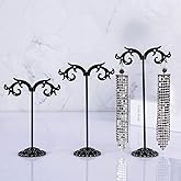 AUTODECO Black Earring Stand Detachable Metal Earring Display Storage Rack for Photography Jewelry Props Show Closet Retail Store Display 3 Pcs, Hook Shape