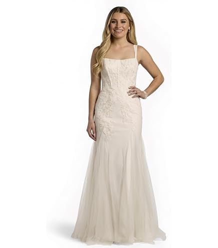 David's Bridal Strapless Beaded Lace Mermaid Wedding Dress, Size 0, Women's
