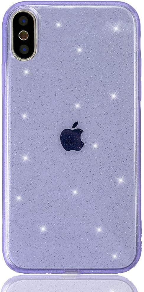 HUIYCUU Case for iPhone Xs Max Case Clear Glitter, Soft Cute Slim Sparkle Bling Design Pattern [Drop Protection Shockproof] Bumper Girl Women Cover Compatible with iPhone Xs Max, Matte Purple