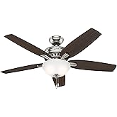 Hunter 52 inch Indoor Ceiling Fan with LED Light - Ceiling Fan with Pull Chain, For Bedroom or Living Room, Standard Mount, N