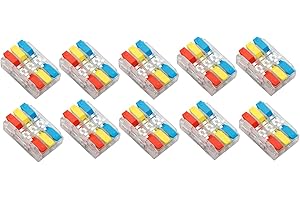 MTUERANC 3 Into 3 Out Lever Wire Nuts Connectors, Quick Connect Terminals, Stainless Steel, 3 to 3 Clear, 10Pcs (28-12 AWG)