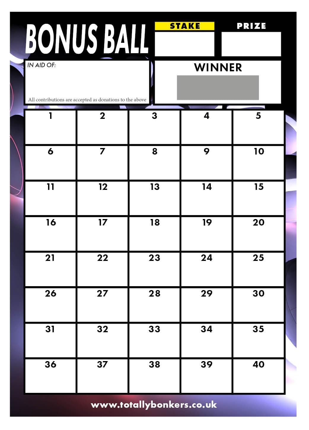 Totally Bonkers - Bonus Ball (40) Fundraising Scratch Cards - 40 Square - A6 (148x105mm) -10 Pack - TB0024 - Blind Card