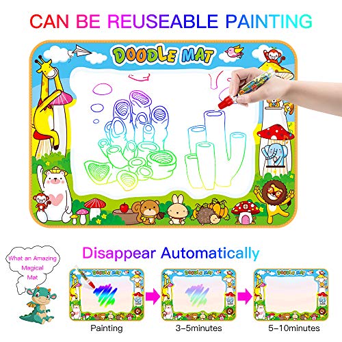 SmilePowo Aqua Magic Water Drawing Mat Set +10 Dinosaur Toy Set, (26 Pcs) ,Children Coloring Mat for Floor, Birthday Gift Kids Toddler Educational Toy Mat, Painting Writing Pad Doodle Board