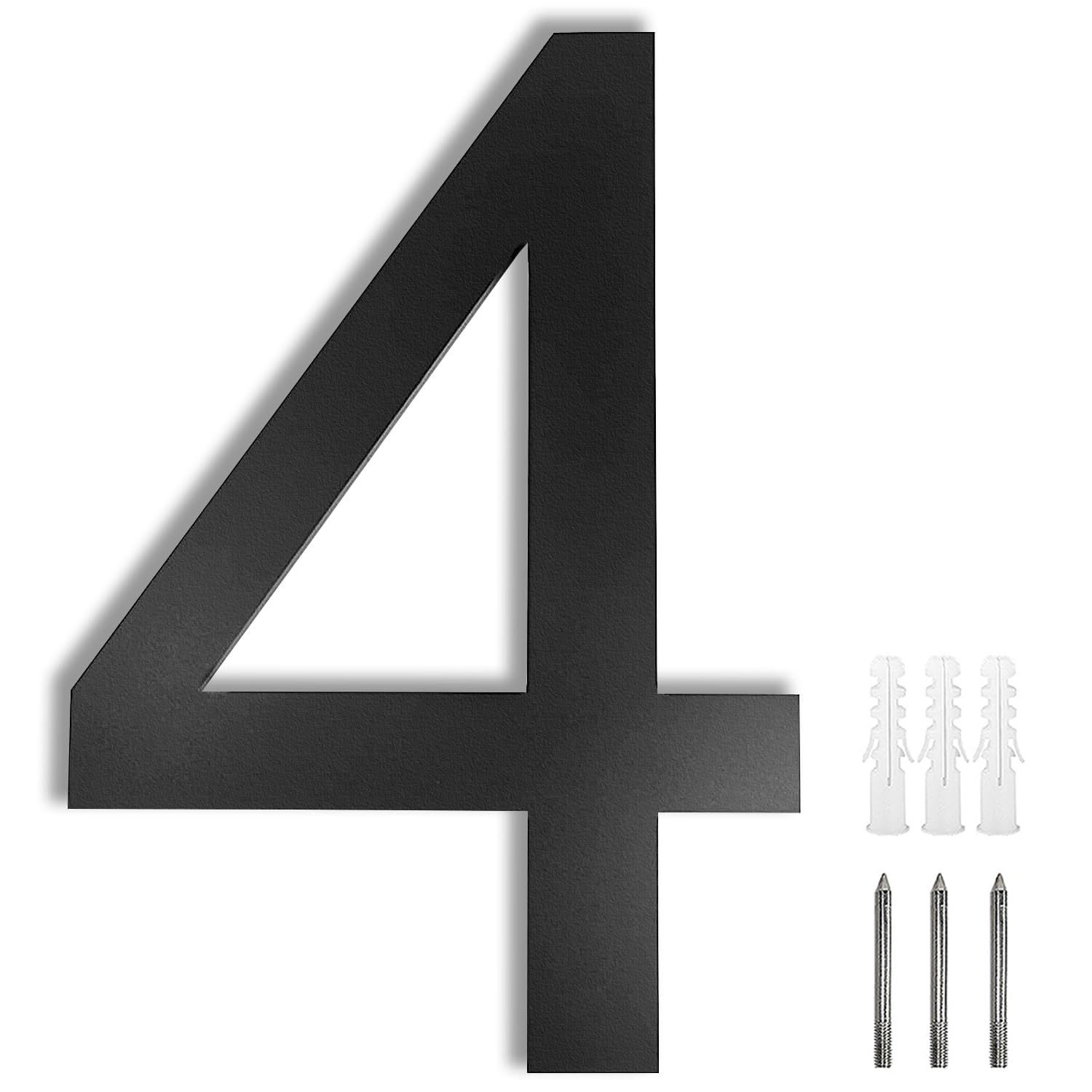 Meision House Number Anthracite Stainless Steel House Number RAL 7016 Fine Structure Powder Coated Solid Arial Font with Screws Height 20 cm - Number 4