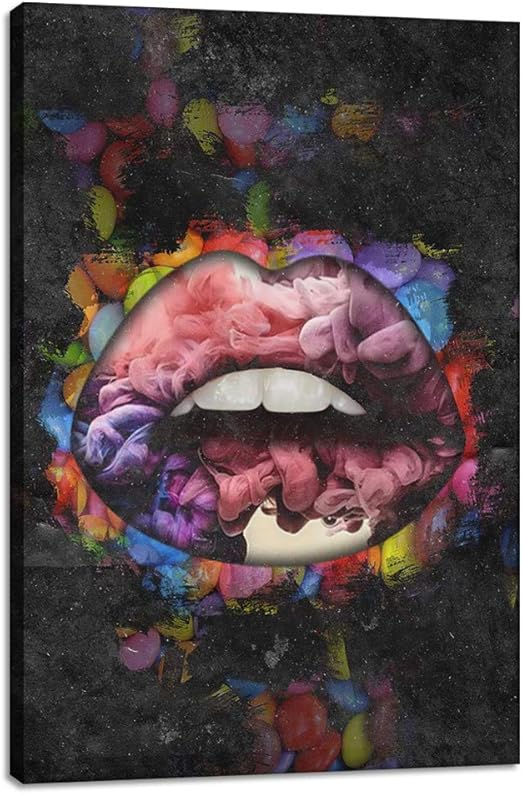 Amazon Com Yetaryy Modern Graffiti Wall Art Abstract Canvas Painting Lips Picture Canvas Posters Prints Artwork Home Office Bedroom Living Room Wooden Framed Art House Decor Ready To Hang 12 Wx18 H