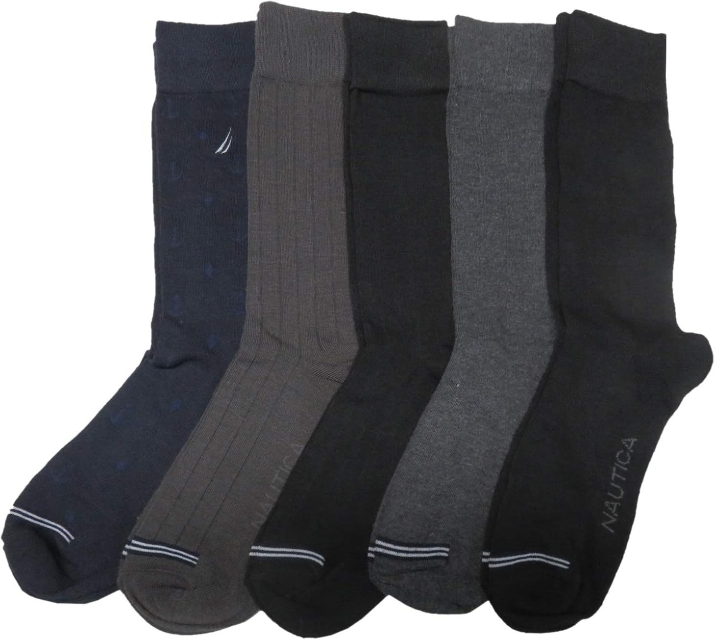 Nautica Men's Dress Crew Socks, Sock Size 1013, Navy/Grey/Black, Pack
