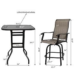 3 PC Outdoor Swivel Bar Sets, All Weather Height