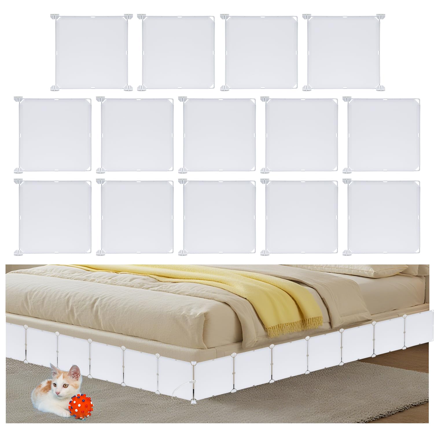 Photo 1 of 11.8" H x 166" L in Total Under Bed Blocker for Pets, Adjustable Length Bed Blockers for Under Beds, Under Bed Blocker Stops Pets Sneaking Under, Fits Queen, King Bed Two Sides, White