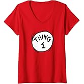 Women's Dr. Seuss Thing 1 Logo Emblem - Officially Licensed Red V-Neck T-Shirt