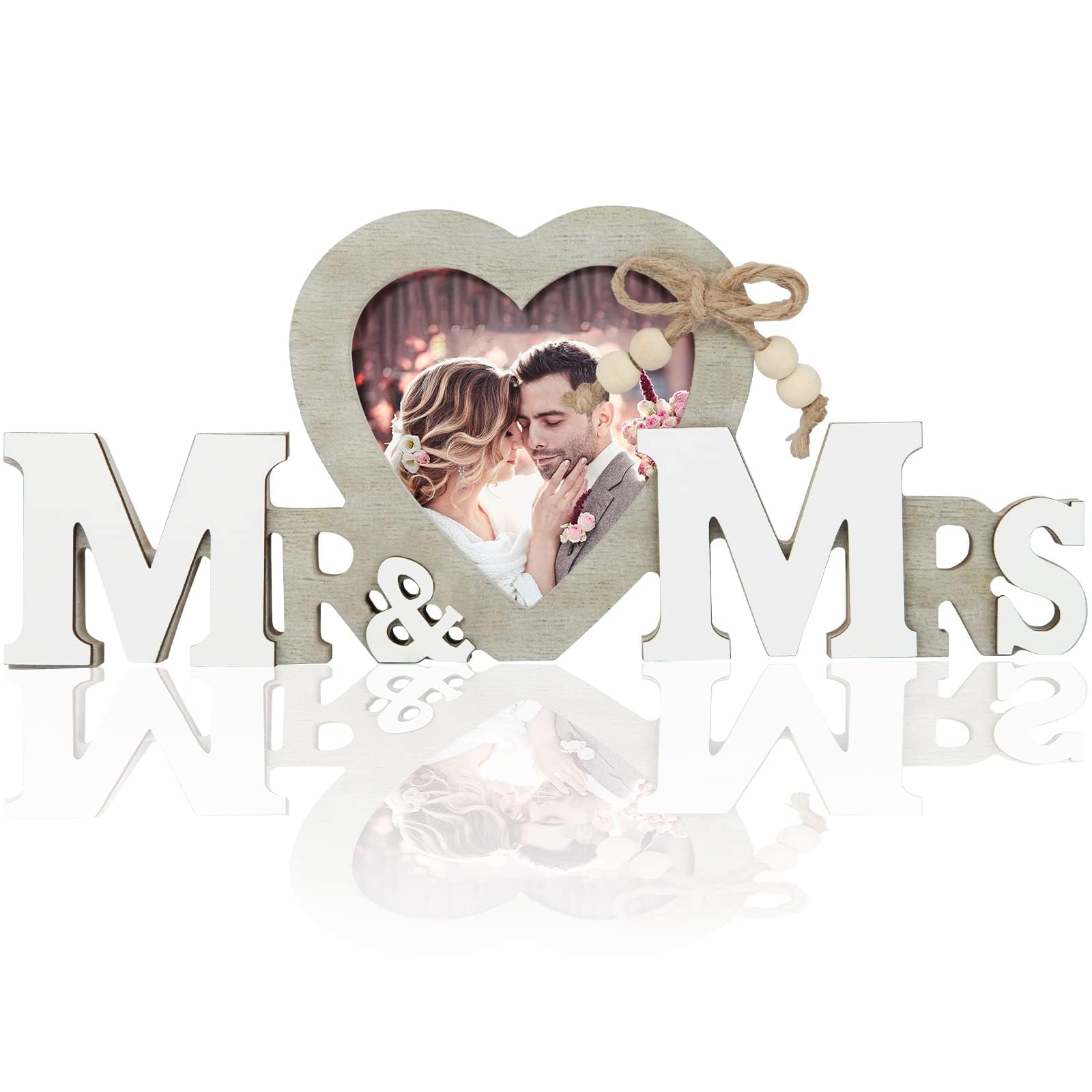 Mbsomnus Mr & Mrs Gifts UV Inkjet Printing Heart Photo Frame for Wedding Decoration
