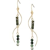 MINACHI Boho Sunburst Charm and Green Stone Drop Earrings, Handmade Gold Tone Hippie Danglers For Women