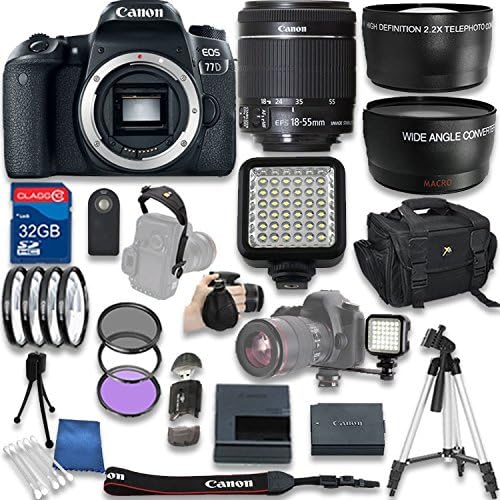 Canon EOS 77D DSLR Camera with Canon EF-S 18-55mm f/4-5.6 IS STM Lens + 32GB SD Memory Card + Accessory Bundle - International Version