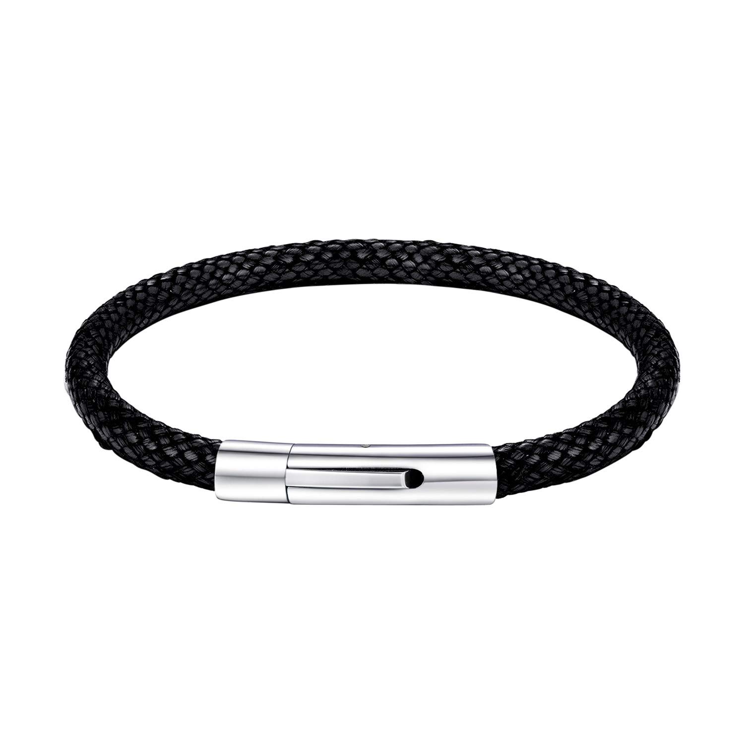 Bandmax Braided Leather Bracelets for Men,5mm Waterproof Bangle Bracelets with Stainless Steel Clasp,20CM, With Gift Packaging