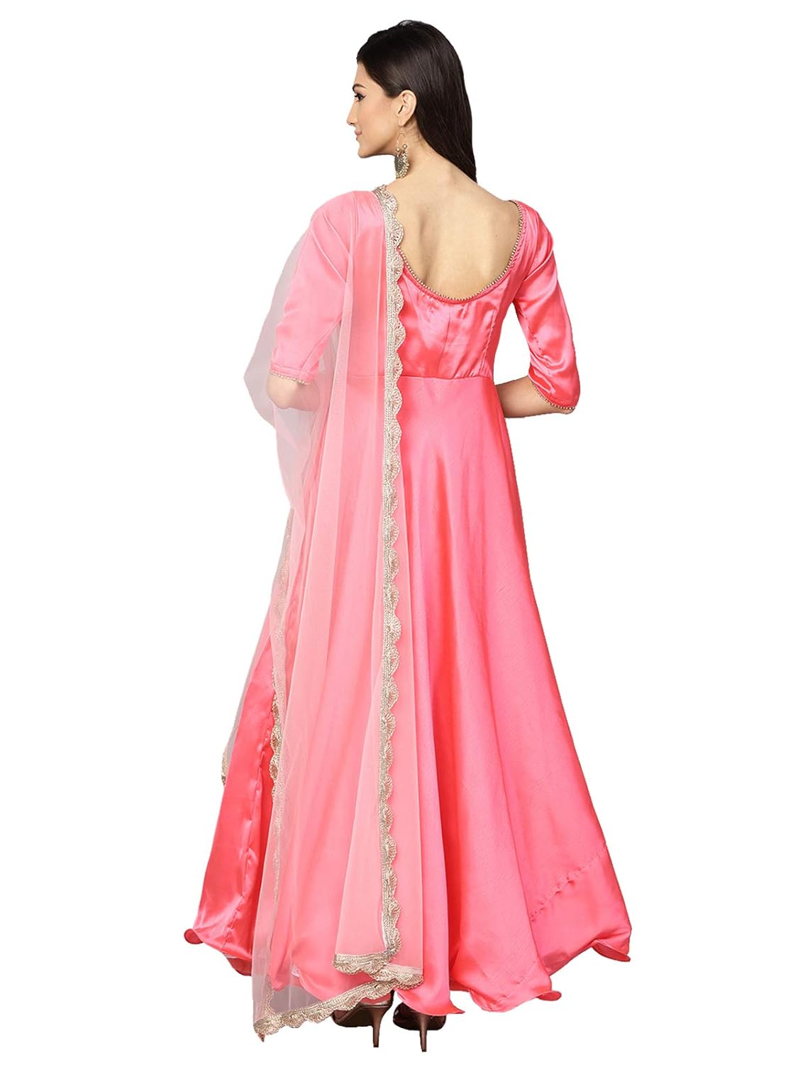 inddus pink net solid dupatta