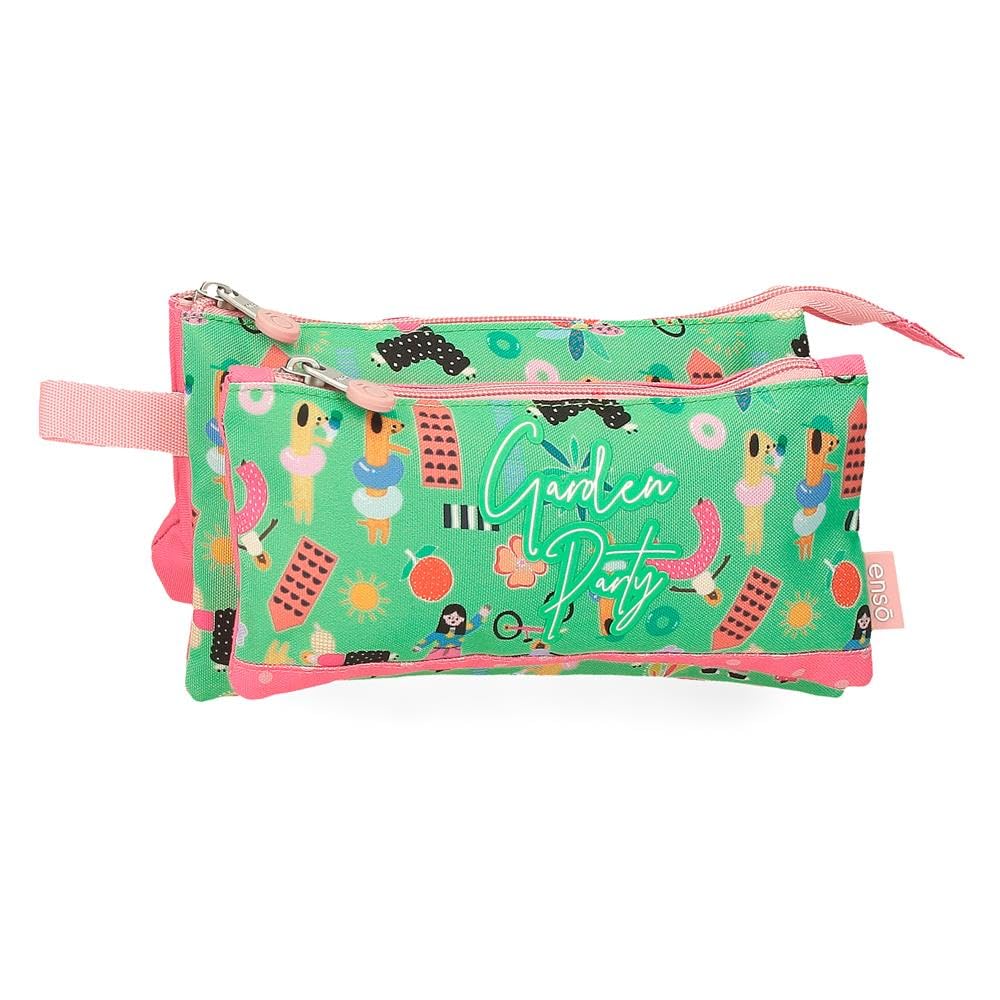 Enso Garden Party Triple Pencil Case Multicolor 22x12x5cm Polyester, Multicoloured, 22x12x5 cms, Triple Case