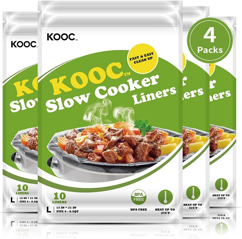 [NEW PACK] KOOC Premium Disposable Slow Cooker Liners and Cooking Bags, Large Size Fits 4QT to 8.5QT Crock Pot, 13