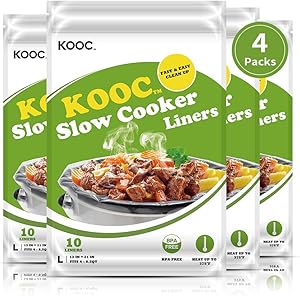 [NEW PACK] KOOC Premium Disposable Slow Cooker Liners and Cooking Bags, Large Size Fits 4QT to 8.5QT Crock Pot, 13