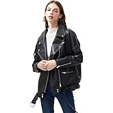 LY VAREY LIN Women Black Faux Leather Jackets Zipper Casual Short Coat Turn-down Collar Motor Biker Jacket with Belt