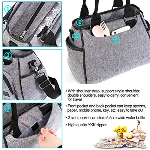 AmHoo Reusable Lunch Bag For Women Waterproof Cooler Insulated Box Picnic Women Top Handle Satchel Handbags Stylish Adult 10L tote Work School YKK Zipper Blue