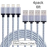 Sundix 4 Pack 6FT Tangle Free Nylon Braided Lightning Cable 8 Pin USB Charging Cord Compatible with iPhone 7/7 plus, iPhone 6/6s/6 plus/6s plus, 5c/5s/5, SE, iPad /iPod(White)