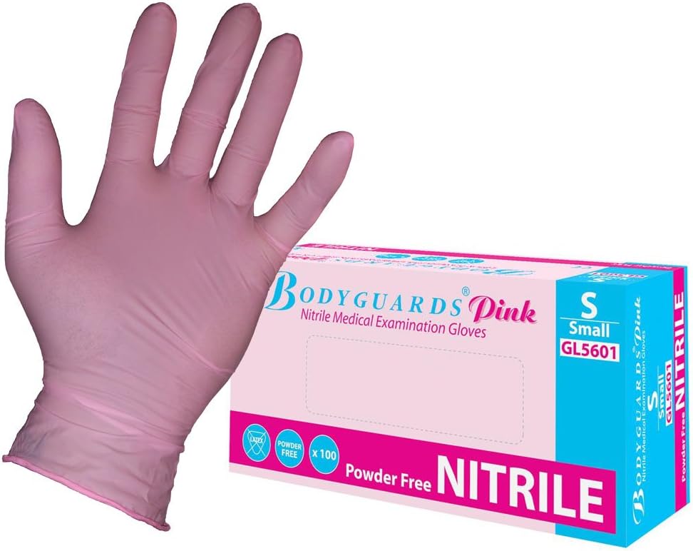Bodyguard Pink Nitrile Gloves Disposable Powder Free Latex Free (Large