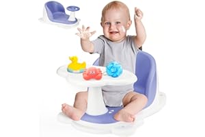 OMYBABY Baby Bath Seat with Tray for Babies 6 Months & Up, Baby Bathtub Seat with Ultra Strong Suction Cups, Infant Bathtub Support Chair Soft Cushion & Ergonomic Backrest, Ideal Gift for Infants (Blue)