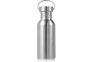 Volhoply 20oz Uninsulated Single Walled Water Bottle, Stainless Steel Reusable Water Bottles with Handle, BPA Free & Plastic 