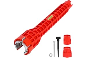 Alocre 8 in-1 Multifunctional Sink & Faucet Installer Wrench - Plumbing Tool for Bathroom/Kitchen Toilet Pipe Repair & Installation (Red)